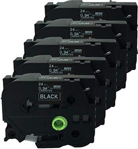 NEOUZA 5Pk Compatible for Brother P-Touch Laminated Tze Tz Label Tape Cartridge 24Mm X 8M (Tze-355 White On Black)