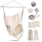 Mingfuxin Swing Chair, Portable Hammock Hanging Chairs with 2 Cushions Detachable Metal Support Bar Side Pocket for Indoor Outdoor, Hammock Chair for Patio Bedrooms Teen Girls Room (White)