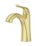 Pfister Willa Brushed Gold Bathroom Faucet, Single Handle Bathroom Vanity Faucet with Push & Seal Bathroom Sink Drain, Bathroom Décor, 1 or 3-Hole Bathroom Sink Faucet, Optional Deck Plate Included