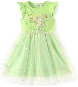 Disney Tinker Bell Toddler Girl Dresses Ruffle Short Sleeve Sparkle Tulle Skirt Summer Birthday Party Muti-Layer Mesh Clothes Flower Girls’ Dress Special Occasion Outfit Ball Gown Prom Green 2T