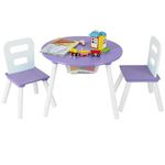 HONEY JOY Kids Table and Chair Set, Wooden Children Activity Table and 2 Chairs for Art & Craft, Storage Mesh Basket, 3-Piece Toddler Furniture Set for Daycare & Playroom, Gift for Boys Girls (Purple)