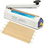 Impulse Heat Sealer for Plastic Bags, 8 Inch Heat Sealer, Iron Shell, Plastic Bag Sealer, Manual Poly Bag Heat Sealer Machine, 3mm Sealing, 4 Replacements Kit(Included 2 Cutter&sealer Lines)