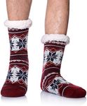 DoSmart Men's Winter Thermal Fleece Lining Knit Slipper Socks Soft Warm Cozy Fuzzy Fluffy Christmas Non Slip Socks, Red B, One Size