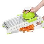 Mandoline Food Slicer, Lychee Adjustable Thickness Stainless Steel Vegetable Slicer Chopper Onion Potato Fruit French Fry Cutter Potato Chip Julienne Slicer Hand Protection for Kitchen, Green