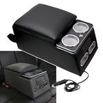 RYANSTAR RACING Black Universal Truck Seat/Bench Organizer with LED Light, USB Port, Cup Holders, Armrest, and Padded Top Lid - Ideal for Business and Storage - 124810 Contractor Console