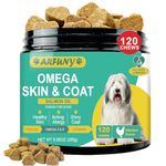 Skin and Coat Supplement for Dogs -Omega 3 Fish Oil for Dogs - Itchy Skin Relief - Salmon Oil Chews with EPA & DHA - Relieve Dry, Shedding Coat - 120 Chews, Chicken Flavor