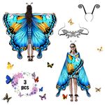 Jeackcelle Butterfly Costume Women's Halloween Costume Cape, Fairy Wings Fancy Dress Butterfly Wings Ladies Carnival Costume for Halloween Carnival Party Cosplay Dancing (Blue)