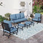 SUNSHINE VALLEY 5 Piece Metal Outdoor Patio Furniture Set, Patio Conversation Sets 3-seater Sofa, 2 Rocking Chair, 2 Ottomans with 5.75" Thick Cushion, Black All-weather Frame Backyard Furniture, Navy