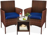 Best Choice Products 3-Piece Outdoor Wicker Conversation Bistro Set, Space Saving Patio Furniture for Garden w/Side Table - Brown/Navy