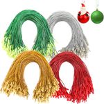 JUNEBRUSHS 600Pcs Christmas Ornament Hooks, Ornament Hangers with Snap Ornament String for Christmas Tree Holiday Party Hanging Decorations Ropes Easy and Fast Locking (Gold Silver Red Green)