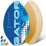 BPS 'Gator' 40 Inch No Wax Needed Skim Board - Epoxy Coated Wood Skimboard with EVA Pads - Skim Board for Beginner to Advanced (Blue with Yellow Accent)