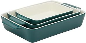 Juvale 3 Piece Green Casserole Dishes for Oven Use, Baking, Rectangular Ceramic Bakeware Set in Assorted Sizes