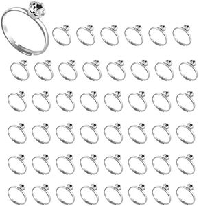 52Pcs Bridal Shower Rings Diamond Engagement Rings Faux Wedding Rings Sliver Rings for Wedding Table Decorations Bridal Shower Game Bachelorette Party Favors Cupcake Toppers