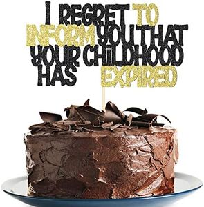18th Black Glitter Cake Topper I regret to inform you that your childhood has expired You're an Adult Birthday Cake Party Add-In (1)