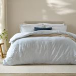 furn. Yard Hebden 100% Cotton Stripe Duvet Cover Set – Reversible Striped Bedding (Mineral Blue, Double)