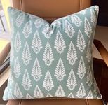 VAGMINE Block Printed Decorative Square Accent Throw Pillow Cover - Sofa, Chair, Couch, Living Room, Bedroom, Farmhouse Home Decor - Block Booti-Light Teal, 22x22 Inches