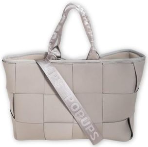 POPUPS Interwoven Large Neoprene Foldable Tote Bag, Weekender Bag for Women - Travel Crossbody Purse - Secure to Carry On, Luggage (Taupe)