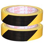 ISAN® YELLOW BLACK Striped Vinyl Floor Marking Tape 24mm (1" Approx) Width X 15Mtr Length, PVC, Non-Abresive Caution Tape (2 Pc)