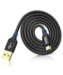 Mini USB Cable 3M, Braided USB 2.0 to Mini B Cable Data Charging Cable Compatible with PS3 Controller, Garmin GPS, Blue Yeti,Hero 3/4, Dash Cam, Nikon, Canon etc (Black)