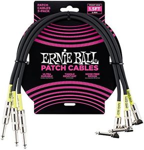 Ernie Ball Patch Cable 3-Pack, Straight/Angle, 1.5ft, Black (P06076)