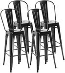 HOMCOM 30" Metal Bar Stools, Set of 4 Stacking Stools, Bar Height Kitchen Stools, Metal Chair with Removable Back for Kitchen Island, Pub, Bistro Café, Black