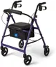 Medline Aluminum Rollator Walker with Seat, Purple, 250 lb. Weight Capacity, Lightweight, 6” Wheels, Foldable, Adjustable Handles, Rolling Walker for Seniors