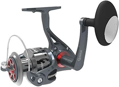 Quantum Optix Spinning Fishing Reel, Size 60 Reel, Changeable Right- or Left-Hand Retrieve, Aluminum Spool, Stainless Steel Bail Wire, QuickSet Anti-Reverse, 4.9:1 Gear Ratio, Silver, Clam Packaging