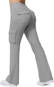 Yoga Flare Leggings for Women High Waisted Yoga Casual Pants Workout Leggings Cargo with 6 Pockets Bootcut Pants,Light Gray S