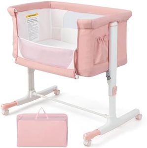 LIFEZEAL Berceau Cododo avec Roues Universelles et Matelas, Lit Parapluie Hauteur Réglable en 5 Positions, Lit d'Appoint avec Poche Latérale et Sac de Transport, 0-5 Mois (Rose)