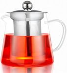 Spring Chef 450ML/15.83OZ Round Glass Teapot with Infuser, Heat-Resistant Borosilicate Glass Strainer Teapot, Removable Infuser Tea Pot Handmade