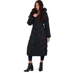 Steve Madden Women's Long Chevron Maxi Puffer Coat, Black, Small