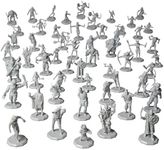 56 Unpainted Fantasy Mini Figures- All Unique Designs- 1" Hex-Sized Compatible with DND Dungeons and Dragons & Pathfinder and RPG Tabletop Games- Features Goblins, Orcs, Gnolls, Skeletons & More