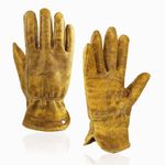 OLSON DEEPAK Retro Brown Leather Work Gloves for Cut/Motorcycle/Farm, Cowhide Work Gloves with Faded Effect for Men (Yellow-01, XL)