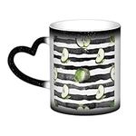 ZORIN Morning Coffee Cup Changing Color Mug Funny Striped Apples Fruits Ceramic Heat Sensitive Tea Mugs Milk Cups Holiday Presents for Women Men Family Friends Lover (Black)