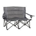 TIMBER RIDGE 2 Person Folding Loveseat Comfortable Double Foldable Camping Chair Folding Lawn Chairs for Outside, Grey