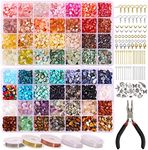 Quefe 1800pcs 56 Colors Crystal Beads, Ring Making Kit, Gemstone Chip Beads Irregular Natural Stone with Jewelry Making Supplies for DIY Craft Bracelet Necklace Earrings, Craft Gifts