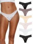 Felina | Signature Stretchy Lace Low Rise Thong 6-Pack (Neutrals, M/L)