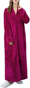 Locachy Women's Flannel Zip Warm Robe Cozy Fluffy Long Bathrobe Housecoats Nightgown Sleepwear, Rose Red, Large-X-Large