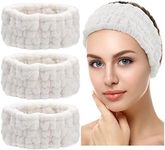 Chuangdi 3 Pieces Spa Facial Headband for Makeup and Washing Face Terry Cloth Hairband Yoga Sports Shower Facial Elastic Head Band Wrap for Women(White)