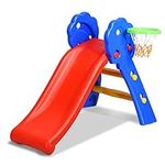 GLACER Toddler Slide, Sturdy Folding Kids Slide with Basketball Hoop, Playground Slipping Slide Climber for Indoor and Outdoors Use, Plastic Baby Slide First Slide