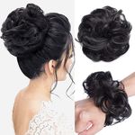 Hairro Hair Bun Messy Wavy Curly Hair Piece Fake Hair Bun Updo Scrunchies Synthetic Extensions for Women Natural Black 25g/pc