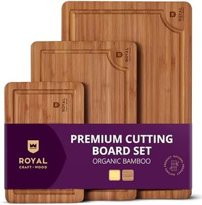 ROYAL CRAFT WOOD Wooden Cutting Boards for Kitchen Meal Prep & Serving - Bamboo Wood Serving Board Set with Deep Juice Groove Side Handles - Charcuterie & Chopping Butcher Block for Meat (3 Pcs)