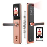 LAVNA Face Id Smart Door Lock | 8 Way Unlock | Face, Fingerprint, Mobile App, WiFi + Bluetooth, Card, OTP, PIN and Key Access | Built-in Camera N Screen | 5 Bolts | fit with Wooden Doors (LA24, Gold)