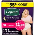 Depend Night Defense Adult Incontinence Underwear for Women, Disposable, Overnight, Extra-Large, Blush, 20 Count, Packaging May Vary