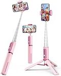 Selfie Stick Tripods, 3 in 1 Selfie Stick with Wireless Remote,Tripod Stand 360 Rotation for iPhone& Android Devices - Portable & Lightweight Home Travel Use Tripod Selfie Stick(Pink)