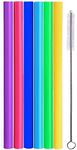 ALINK Boba Smoothie Straws, 10 Inches Long Extra Wide Reusable Fat Silicone Straw for Drinking Bubble Tea, Milkshakes, Set of 6 with Cleaning Brush