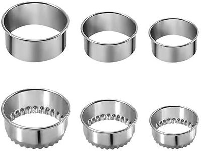 Kookia Stainless Steel Cookie Cutter Set, Flat and Fluted Edge Round Biscuit Dough Cutters Dumpling Skin Cutters,Set of 6