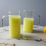 miRim Square Borosilicate Juice/Milk/Tea/Coffee Glass with Handle - 380 ml (Transparent) Pack of- 2