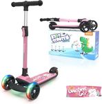 besrey Toddler Scooter for Kids Aged 2-8, 3-wheel Foldable Kid’s Scooter with 4-Height Adjustment, Light-up Wheels, Lean-to-Steer Design, Wide Deck, Non-slip Handgrips, No Assembly Required, Unicorn