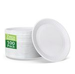 MaxxCore Paper Plates 7 inch - 100-Pack Disposable Plates - Heavy Duty Paper Plates - Large Paper Plates - Disposable Dinner Plates for School, Office, BBQ, Restaurant - White Party Plates